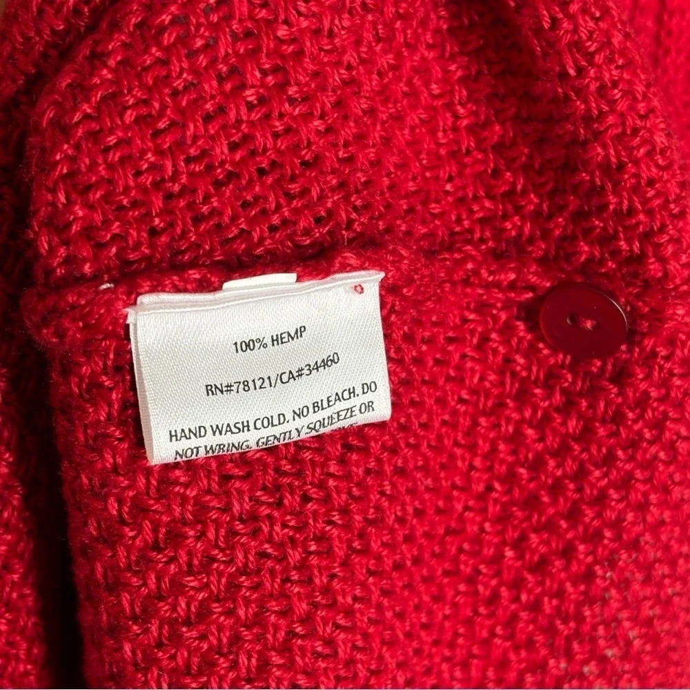 Eileen Fisher XS Italian Yarn - 100% Hemp Half Sleeve Knit Cardigan Red